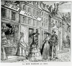 De Bon Marché winkel in de rue du Bac, Parijs in 1847 door French School