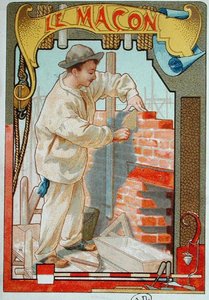 De Metselaar, illustratie uit een boek over ambachten, ca. 1899 door French School