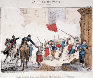 De inname van Parijs in mei 1871: de barricade van Place Blanche verdedigd door vrouwen