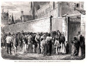 De kapucijnen van de rue de la Sante delen de dagelijkse soep uit aan de armen, uit Le Monde Illustre, 1860 door French School