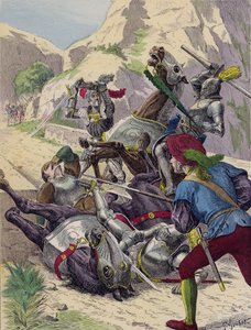 De Chevalier de Bayard verdedigt eigenhandig de brug van Garigliano, Italië, tegen de Spanjaarden