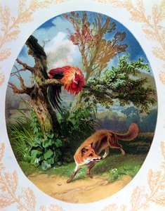 De haan en de vos, illustratie naar de fabel van Jean de la Fontaine (1621-95) ca. 1860-80 door French School