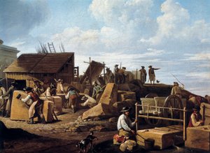 De bouw van het Hotel de Salm, Parijs (detail), in 1786 door French School