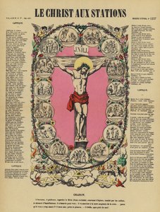 De kruisiging van Jezus en de kruisweg (kleurenlitho)