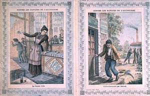 De gevaren van alcoholisme, omslag van een schoolschrift. c.1900 door French School