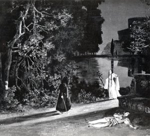 De dood van Pelleas, Acte IV, Scene 4 van Pelleas et Melisande door Debussy, van een foto van de eerste productie in april 1902 van de opera in de Opera-Comique in Parijs, illustratie in Theatre magazine