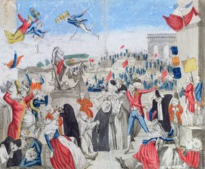 De wanhopige aristocraten kijken naar de Fete de la Federation op de Champs de Mars, 14 juli 1790, c.1790