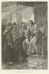 De hertogin van Orléans aan de voeten van de koning door French School
