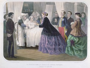 De keizerin Eugenie (1829-1920) bezoekt de choleraslachtoffers in Amiens op 4 juli 1866, ca. 1866-70 door French School