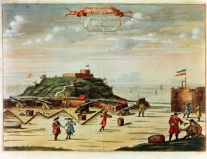 Het fort van Gorée (kleurgravure) door French School