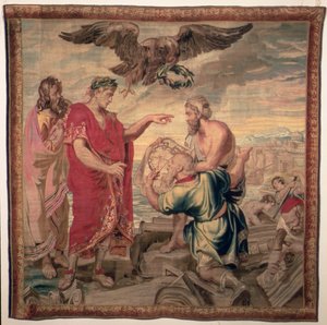De stichting van Constantinopel, uit de geschiedenis van keizer Constantijn serie, Raphael de la Planche fabriek, Parijs, 1633-68