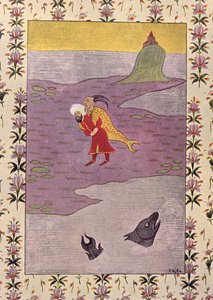 De Vierde reis van Sinbad, illustratie voor Sinbad de Zeeman, uit De Arabische Nachten, 1895 door French School