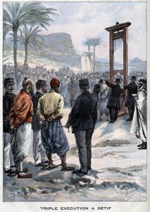 De Franse guillotine drie rebellen in Setif in Algerije - in 