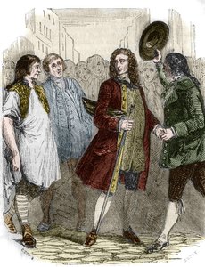 De Franse schrijver en filosoof Francois-Marie Arouet, genaamd Voltaire (1694-1778) keert terug naar Frankrijk na zijn ballingschap. Gravure uit de 19e eeuw
