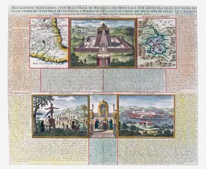 De Grote Tempel, kaarten van Mexico en zijn omgeving (gekleurde gravure) door French School