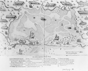 De haven van Cape Cod, uit Voyages de sieur Champlain door Samuel de Champlain (1567-1635) gepubliceerd in Parijs, 1613