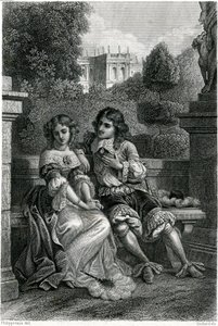 De koning van Frankrijk Lodewijk XIV in het gezelschap van Mademoiselle de la Vallière