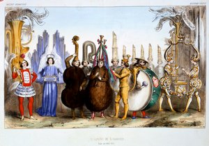 Het Koninkrijk van Harmonie, uit Galerie Dramatique Costumes des Théâtres de Paris door Dollet, Lacauchie & Lasalle, gepubliceerd 1844 door French School