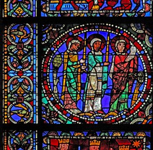Het Leven van Christus-raam: Drie heiligen bij de Presentatie in de Tempel