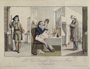 Het leven van een knappe jongen in Parijs (kleurgravure) door French School