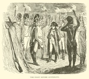 De nacht voor Austerlitz (gravure) door French School