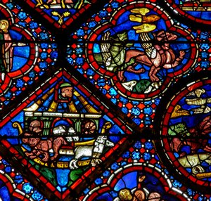 Het Noach-raam: Noach kijkt naar de dieren die de ark verlaten door French School