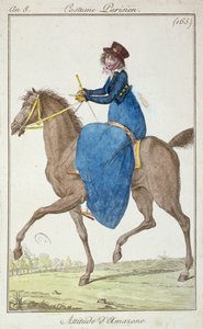 De Pose van de Amazone, modeplaat uit Costumes Parisiens, 1800