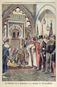 De president van de Franse Republiek, Emile Loubet (1838-1929) bezoekt de Moskee van Sidi Bou Medine, Tlemcen, Algerije, illustratie uit Le Petit Journal, 3 mei 1903