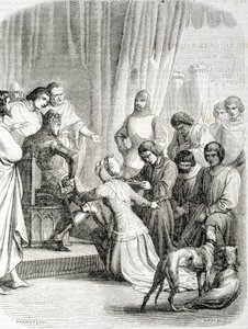 De Koningin van Engeland (Philippa van Henegouwen) vraagt genade aan haar man Edward III voor de inwoners van Calais (episode van de 6 burgers van Calais) door French School