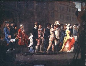 De Terugkeer van de Komedianten na de Onderdrukking van de Comédie Italienne, 1697 door French School