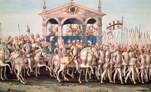 Het koninklijke intochtsfeest van Henri II (1519-59) in Rouen, 1 oktober 1550 door French School