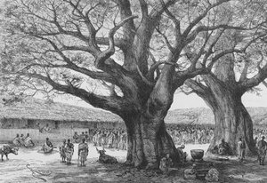 De Koninklijke Residentie in Aouabou, illustratie uit "Du Niger au Golfe de Guinee...", door Louis Gustave Binger, 1892