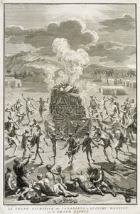 Het Offer aan Quitchi-Manitou, of De Grote Geest, door de Canadezen, illustratie uit Religieuze Ceremoniën en Gebruiken, gegraveerd door Bernard Picart (1673-1733) 1723