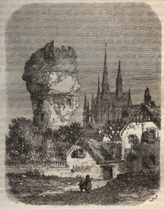 De schouder van Gallardon - feodale toren, daterend uit de 12e eeuw - gravure in 
