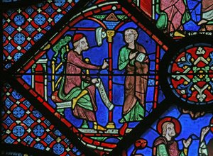 Het St. Jacobus raam: De magiër Almoniges (Hermoniges) stuurt zijn leerling Filetus naar St. Jacobus door French School