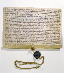 De statuten van de Universiteit van Parijs, opgesteld en verleend door kardinaal Robert de Courson, pauselijk legaat, in augustus 1215 door French School