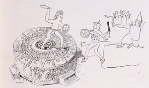 De Temalacati, of Gladiatorsteen, uit de Codex Ramirez, uit 