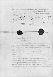 Het Verdrag van de Pyreneeën, ondertekend door Kardinaal Jules Mazarin en Don Luis Mendez de Haro, 7 november 1659 door French School