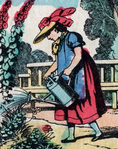 De activiteiten voor meisjes uit goede families: tuinieren leren - Epinal afbeelding - 19e eeuw (gravure) door French School
