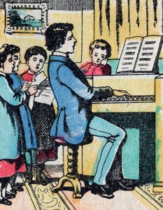 De activiteiten voor meisjes uit goede families: muziek leren - Epinal afbeelding - 19e eeuw (gravure) door French School