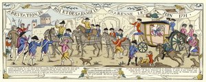 De arrestatie van Lodewijk XVI van Frankrijk en zijn familie, Varennes, 22 juni 1791 door French School