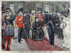 De aankomst van de koningin van Engeland, Victoria (1837-1901) in Nice in 1899. Gravure uit 1899 in “La petite Gironde”