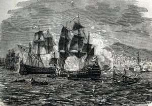Het bombardement van Algiers in augustus 1682 door Abraham Duquesne (gravure) 1864