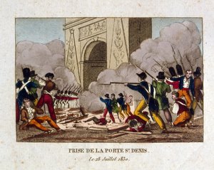 De verovering van de Poort van St Denis, Parijs, tijdens de Franse Revolutie van 1830 door French School