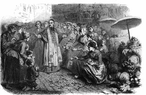 De cholera in Rome: paus Gregorius XVI beval processies, rogaties en zegeningen om de cholera te stoppen. Gravure in "Histoire des Papes-Rois-Queen and Empereurs a travers les siècles" door Maurice Lachatre door French School