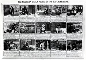 De dokter van de stad en het platteland en hun verschillende patiënten, uitgegeven door J.B. Gadolachez Cours de Brosses in Lyon, eind 19e eeuw door French School