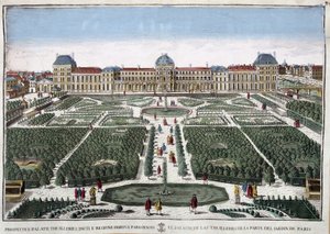 De tuinen en het paleis van de Tuilerieën - gravure