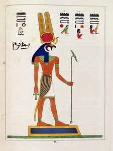 De god Mandou, illustratie uit Pantheon egyptien: collectie van mythologische personages uit het oude Egypte, door Jean-Francois Champollion door French School