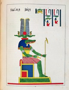De god Sovk, illustratie uit Pantheon egyptien: collectie van mythologische personages uit het oude Egypte, door Jean-Francois Champollion door French School