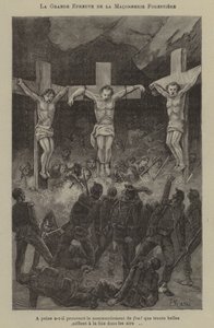 De grote test van de metselaars van het bos (gravure)